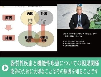 器質性疾患｜機能性疾患｜症状の原因を知ることの大切さ｜動画｜ファミリーカイロプラクティックセンター福岡